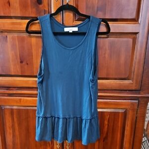 LOFT Dark Teal Blue Sleeveless Peplum Tank Top, Sz L